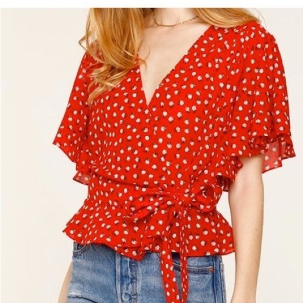 HEARTLOOM Blouse Red Blake wrap Bow Tie Waist Spring Blouse Size XS